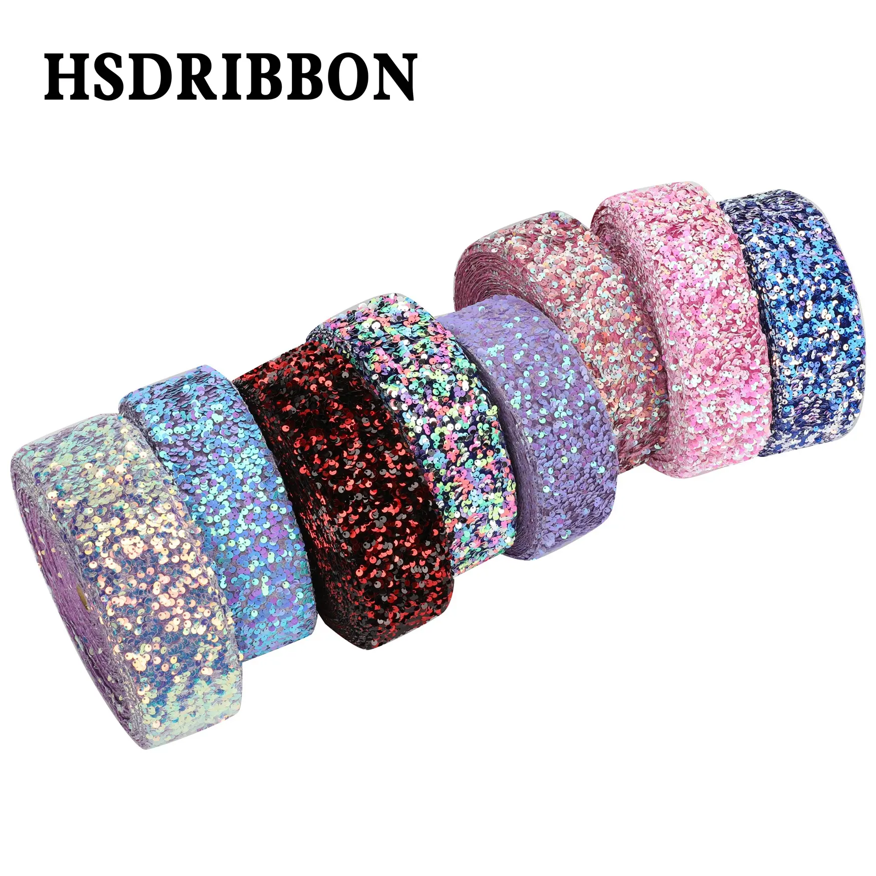 HSDRIBBON Listones 3 pulgadas 75mm HSD-genuino colorido de terciopelo lentejuelas cinta
