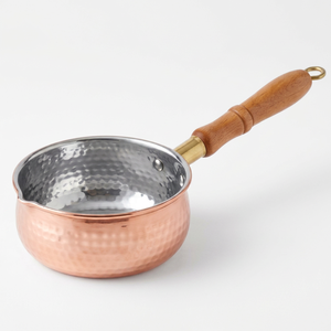 Handmade Copper Sauce <b>Pan</b> With Wooden Handle Stainless Steel Lined Vintage Design For Kitchen Use Camping <b>And</b> Gas Use - Product Image 1