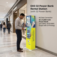 Estación de Alquiler de Baterías Portátiles Y2 Power EXO de 32 Ranuras, 4G IoT, Batería Portátil de 6000 mAh, Kiosco de Carga Compartida de Autoservicio con Alquiler por Código QR