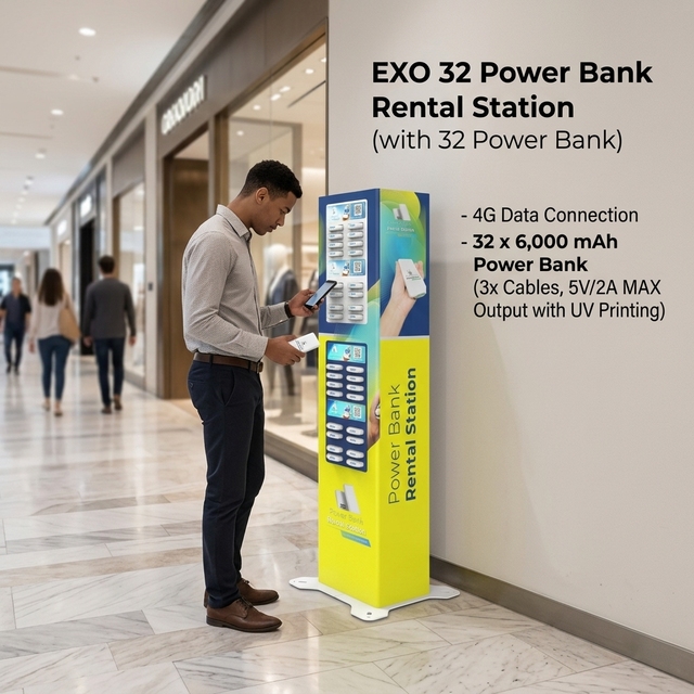Y2 Power EXO 32 Slot Power Bank Rental Station 4G IoT 6000mAh Power Bank Kiosk Self-Service Sharing Charger with QR Code Rental
