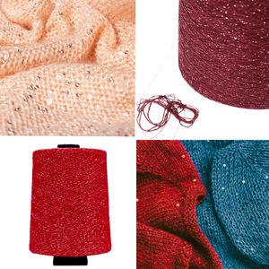 Lurex tỏa sáng số lượng lớn sợi tất cả các màu sắc Viscose Nylon <span class=keywords><strong>Polyester</strong></span> pha trộn nhuộm <span class=keywords><strong>sequin</strong></span> ưa thích tỏa sáng long lanh sợi cho Đan Áo len mũ - Product Image 4