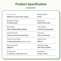 Appareil de thérapie laser froid à faible intensité pour soulager la douleur, portable, classe 3b, 808nm 650nm, lumière rouge pour chien et cheval, 880mW, 20 diodes