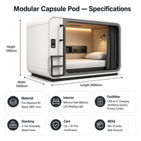 Capsule d'hôtel modulaire, cabine de couchage ignifugée avec éclairage LED, pour auberges, aéroports, salons d'accueil et dortoirs étudiants.