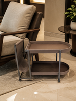 Table basse moderne à deux niveaux en forme de D avec poche de rangement suspendue, en cuir et acier, pour salon et mobilier de maison – Vente directe usine