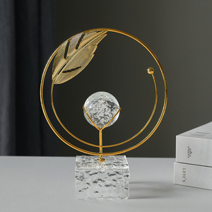 Creative Iron Art Crystal Ball Ornament Gold Leaf Design Home Decoration Desk Decor Nordic Style - Product Image 1