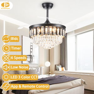 Cao chi phí-hiệu quả Quạt trần cho phòng khách ấm áp sáng <span class=keywords><strong>LED</strong></span> Đèn Chùm Pha lê, nhanh chóng thông minh từ xa, vật liệu nhựa - Product Image 2