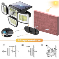 Lámpara de Pared LED de Seguridad con Energía Solar 278/338B - Lámpara Proyectora Multicabezal con Sensor de Movimiento Humano