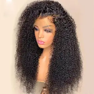 Barato Afro rizado pelucas de cabello peruano rizado cabello humano encaje frontal 13X6 pelucas delanteras de encaje pelucas de cabello humano de encaje completo para mujeres negras