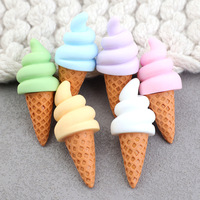 Accessoires de bijoux DIY en résine en forme de cône de crème glacée 3D, breloques en résine de crème glacée de dessin animé, dos plat en résine pour coque de téléphone portable