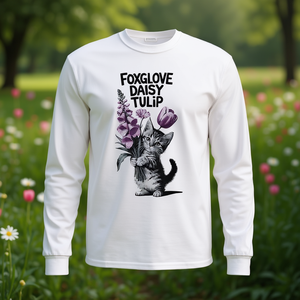 Camiseta de manga larga Foxglove Daisy Tulip con diseño floral de gato, ropa unisex - Product Image 3