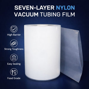 Película de Tubo al Vacío Coextruida Simétrica de Siete Capas PA/PE, Corte a Medida, para Fabricación de Bolsas, Transparente, Lisa, EVOH Imprimible, para Alimentos - Product Image 1