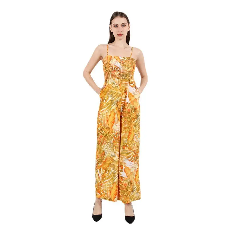 Floral Beach Dress Pants Ladies Jumpsuits Fashion Women Denim Jumpsuit Chiffon Breathable Lady Trousers