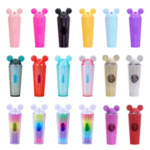 Nuevo diseño lindo ratón oreja 24oz 710ml vaso de plástico de doble pared taza para beber frío con pajita y tapa de oreja de ratón portátil - Product Image 1