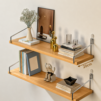 Étagères flottantes à 2 niveaux en bambou, étagère murale de rangement avec supports métalliques pour chambre à coucher, salon, présentation de livres, plantes, décoration