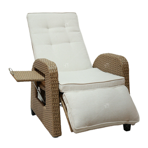 <strong>Garden</strong> Adjustable Angle Thickness <strong>Cushions</strong> <strong>Reclining</strong> Lounge <strong>Chair</strong> Outdoor Hand-Woven Wicker Flip Table Easy Push Back - Product Image 1