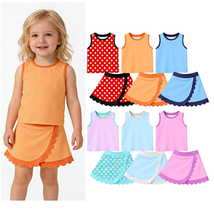 Preventa al por mayor: Conjunto de yoga de 2 piezas con diseño de dibujos animados para niñas, estilo boutique, cómodo, para verano, tenis, ropa deportiva de fábrica, MOQ 5 - Product Image 2