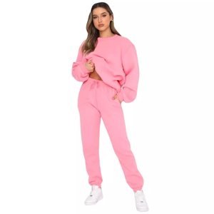 Özel kadın kıyafetler kış seti düz renk İpli yüksek kaliteli Hoodies özel Logo 2 parça Set koşu eşofman - Product Image 3