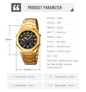 Montre pour homme Skmei 1816 Montre décontractée de mode masculine Montre de travail Logo personnalisé Étanche Conception numérique avec affichage de <span class=keywords><strong>la</strong></span> date - Product Image 6