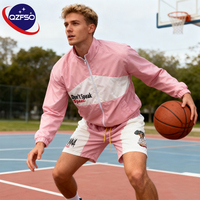 QZFSO personnalisé hommes deux pièces coupe-vent veste courte Patchwork fermeture éclair Nylon Streetwear survêtement survêtement coupe-vent ensemble court