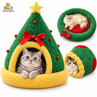Lit pour chien et chat en peluche de Noël, mignon et tendance, luxueux et chaud, en tissu Oxford, avec un enclos doux et confortable pour l'hiver
