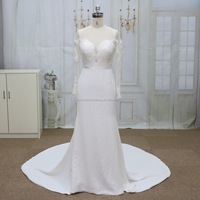 Robe de mariage en dentelle française à épaules dénudées, manches longues, couleur ample, nouvelle collection