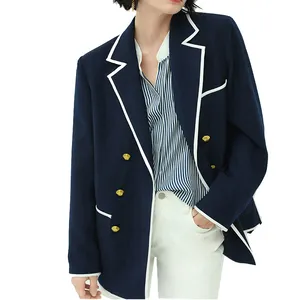 Blazer de marine à double boutonnage personnalisé pour femmes de bureau veste formelle en tricot à manches longues manteau classique à blocs de couleurs pour femmes