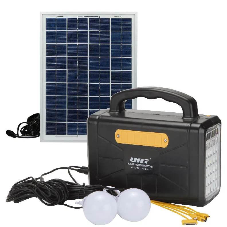 Sistema de iluminación solar AT-9007 DAT 12v9AH con panel solar de 18v10w para áreas de escasez de energía, sistema de energía solar para exteriores