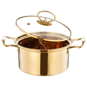 Olla de acero inoxidable dorada y plateada de 2.1L-4L, compatible con inducción, con tapa, para sopas y caldos. - Product Image 4