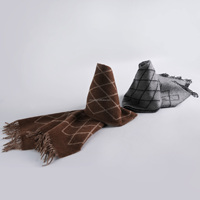 Bufanda Reversible de Lana de Cordero y Alpaca (30% Alpaca, 70% Lana de Cordero) con Diseño de Diamantes Argyle, 45*190cm, 17.7*74.8 pulgadas, 230g, Vintage, Elegante, Ultrasuave, Personalizable