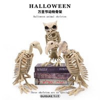 Décorations d'Halloween transfrontalières sur le thème de l'horreur sombre : squelettes d'animaux (souris, chats, chiens, oiseaux) pour décorer une maison hantée