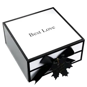 2024 New Product Packaging Wholesale Custom Cosmetic Candy White Magnetic Gift Folding Paper Box With Ribbon Closure