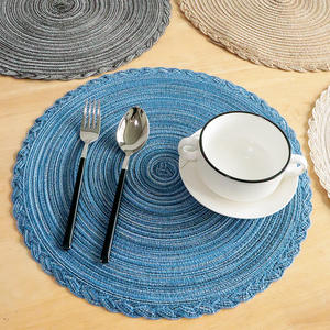 Manteles Individuales Redondos de Hilo de Algodón para el Hogar, Color Azul, Beige, Negro, Marrón Claro, Material PP, Aislamiento Térmico - Product Image 1