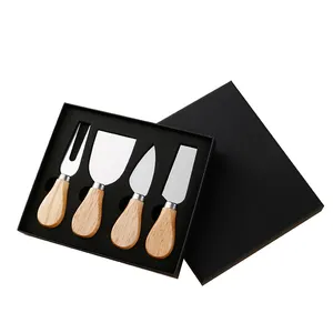 Ahşap saplı 4 adet peynir bıçağı seti paslanmaz çelik peynir bıçağı seti peynir bıçakları kesici dilimleme çatal