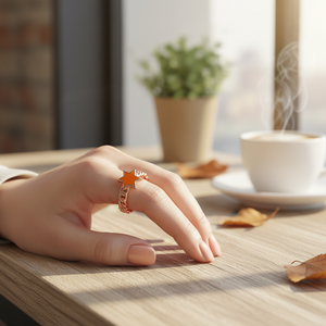 Anillo ajustable con diseño de estrella de esmalte naranja, modelo de moda, venta al por mayor, joyería de plata de ley 925, joyería fina para mujer - Product Image 3