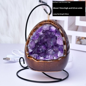 Lámpara Nocturna de Citrino Brasileño, Adorno de Huevo de Dinosaurio con Cueva de Amatista Natural, Grabado Original en Piedra Tallada para Dormitorio y Mesita de Noche - Product Image 6