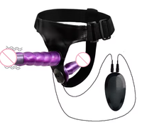 Arnés Elástico Ultra con Vibrador Eléctrico y Consolador Grande YPM, Juguetes Sexuales para Mujeres Lesbianas, Doble Pene Realista