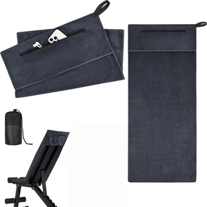 Serviette de sport en microfibre avec poche zippée, absorbante et à séchage rapide, couleur unie, pour la salle de sport et l'entraînement - Product Image 1