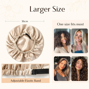 サテンボンネット シルクボンネット 就寝用 二重層 ふわふわヘアボンネット 女性用 高級ボンネット 100%シルク スリープキャップセット ドローストリング付き - Product Image 3