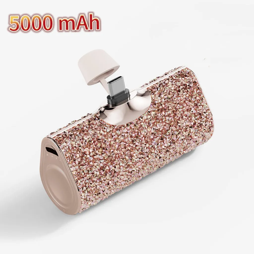Design elegante Senhoras Meninas Presente 5000mAh Mini Vidro Diamante Power Bank Carregador Portátil para o Tipo C