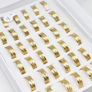 남성 스테인레스 스틸 링 라인 석 반지 남여 공용 패션 보석 황금 8mm 36PC/상자 - Product Image 3