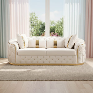 Conjunto de sofá blanco de alta calidad de fábrica de estilo de lujo para sala de estar, sofá de salón de acero inoxidable dorado, sofá, muebles de sala de estar de Hotel - Product Image 3
