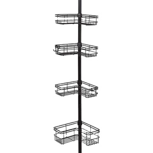 Porte-accessoires de douche mural noir mat, 4 niveaux, avec rangement <span class=keywords><strong>pour</strong></span> rasoir, crochets et <span class=keywords><strong>barre</strong></span> porte-serviettes <span class=keywords><strong>pour</strong></span> salle de bain - Product Image 1