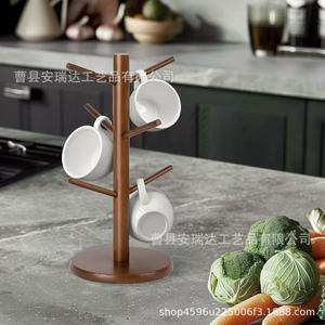 Wooden <b>Tree</b> Shaped Cup Holder 6.3 In Diameter 13.8 In Height Standing Type Coffee Tea <b>Mug</b> Rack Desktop Storage Organizer - Product Image 2