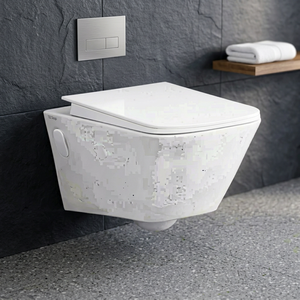 WC suspendu en céramique carré monobloc à double chasse Squat Silver avec siphon en P - Product Image 3