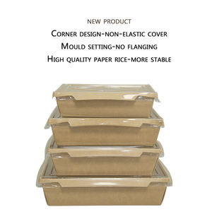 Boîte rectangulaire carrée en papier kraft jetable boîte à lunch à emporter bol d'emballage de salade verte avec couvercle. - Product Image 5