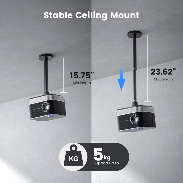 Aurzen PJ503PM Universal Adjustable Length Angle Ceiling Projector Mount Compatible with TMY HAPPRUN Yaber