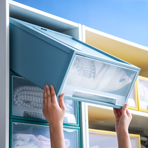 Armoire de rangement en plastique avec tiroirs transparents, grande capacité, organiseur de vêtements empilable, type rectangulaire, G 5010 - Product Image 1