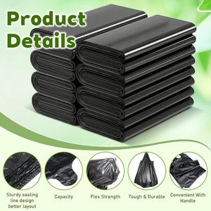 Sacs d'épicerie en plastique noir extra larges avec poignée découpée, sacs à l'ancienne pour courses, très résistants - Product Image 3