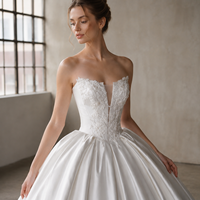 Robe de mariée de bal, style princesse, avec corset cœur, dentelle, perles, satin Mikado, traîne cathédrale, grande taille, sur mesure