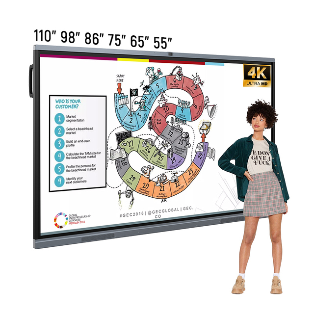 55-98 Inch Interactive Whiteboard 4K Resolution 20 Point IR Touch Screen Android/Windows System Education Teaching LED Panel